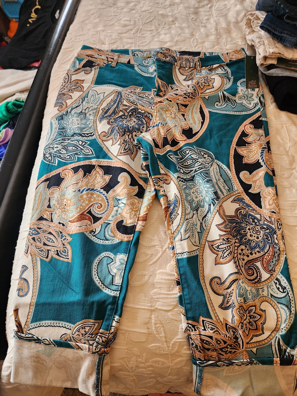 wild fable Teal Paisley Capris with Cream & Brown Accents